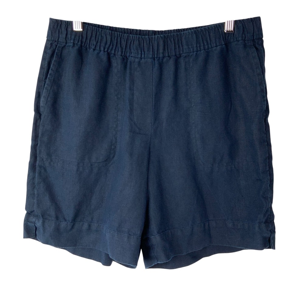 J. Jill Love Linen Navy Blue Shorts S Pull On Elastic Waistband 100% Linen